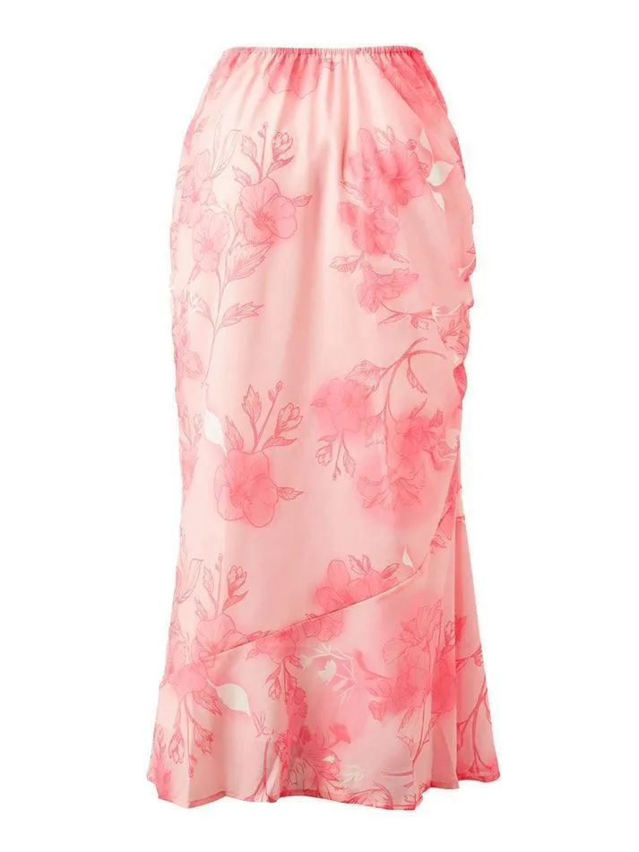 Joskaa Chiffon Floral Print Midi Skirt