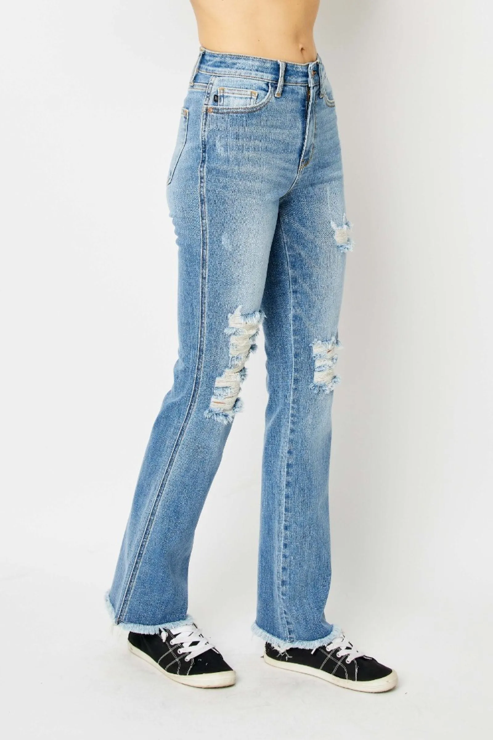 Judy Blue High Waist Destroy Fray Hem Bootcut Jeans