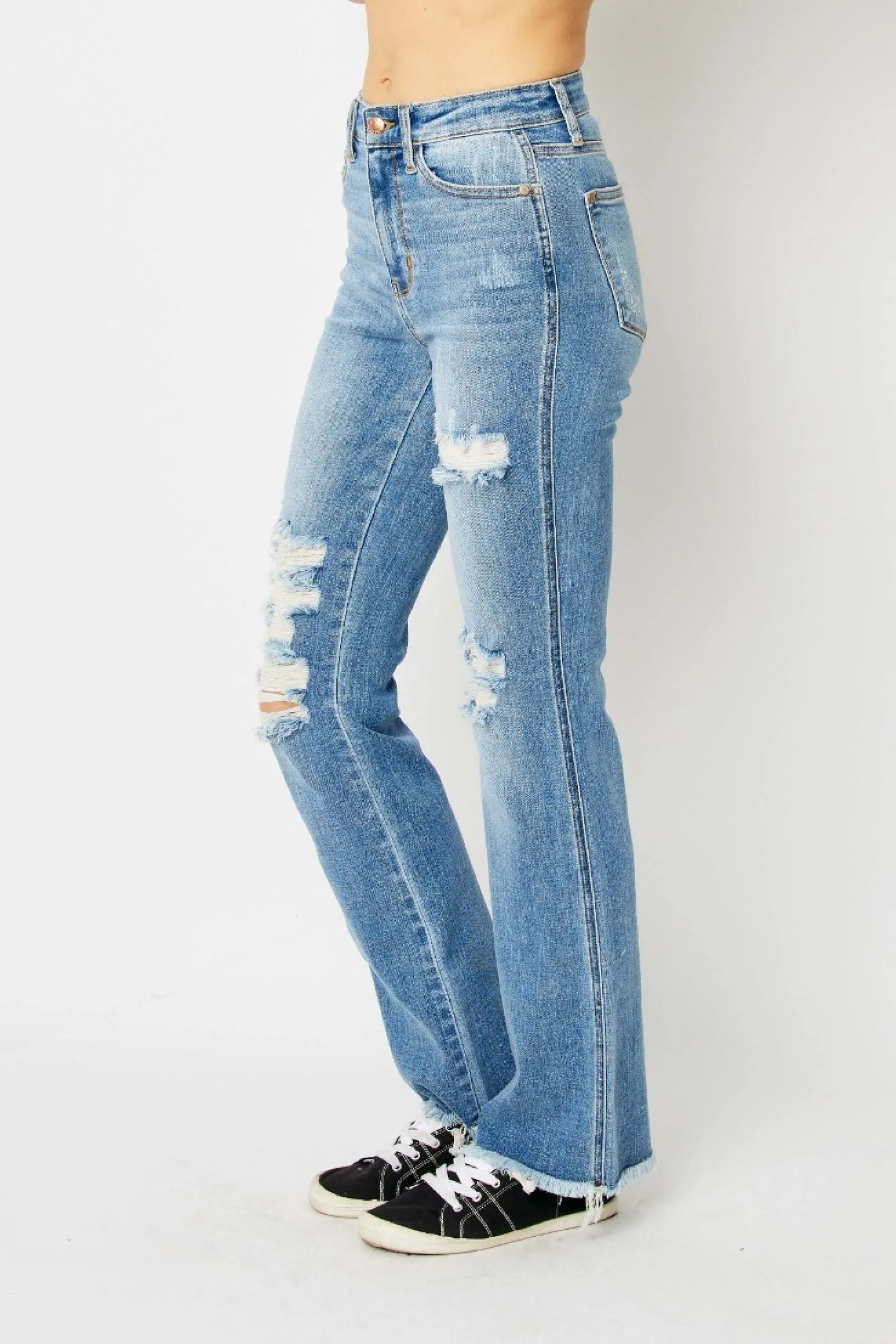 Judy Blue High Waist Destroy Fray Hem Bootcut Jeans