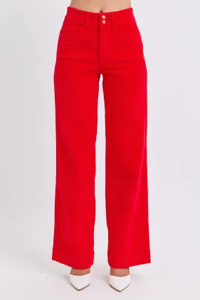 Judy Blue Reg/Plus High Waist Ruby Red Wide Leg Corduroy Trousers