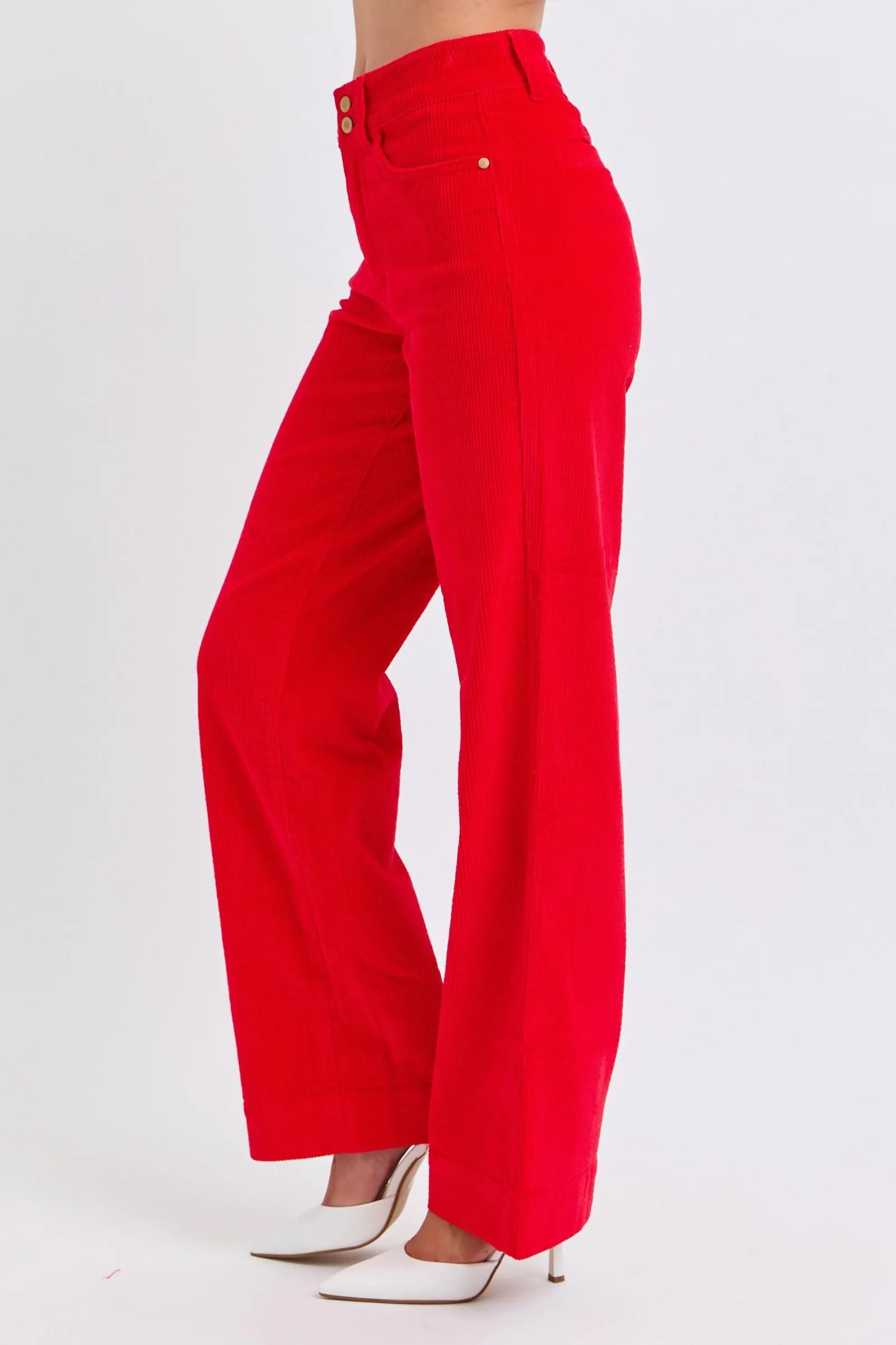 Judy Blue Reg/Plus High Waist Ruby Red Wide Leg Corduroy Trousers