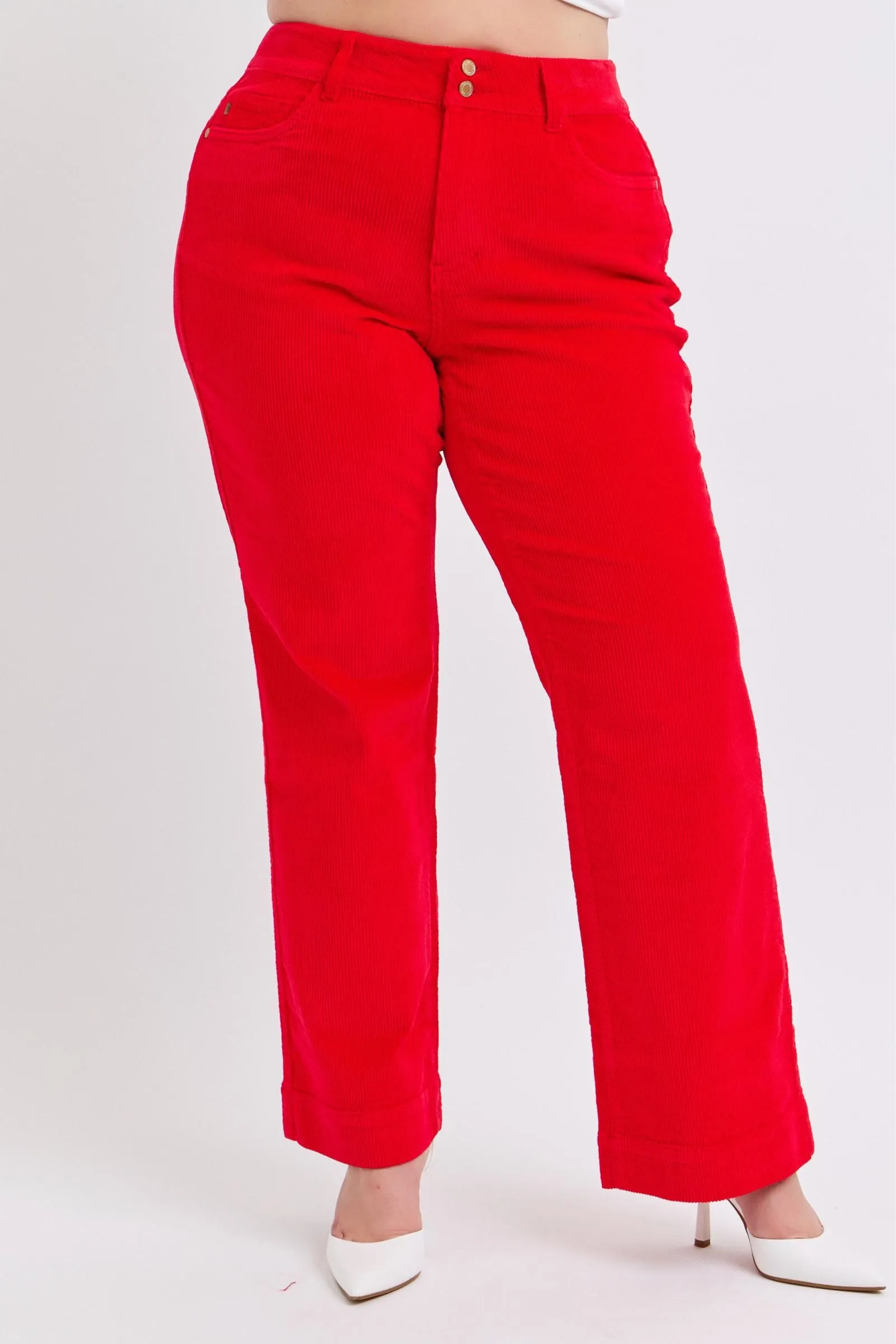 Judy Blue Reg/Plus High Waist Ruby Red Wide Leg Corduroy Trousers