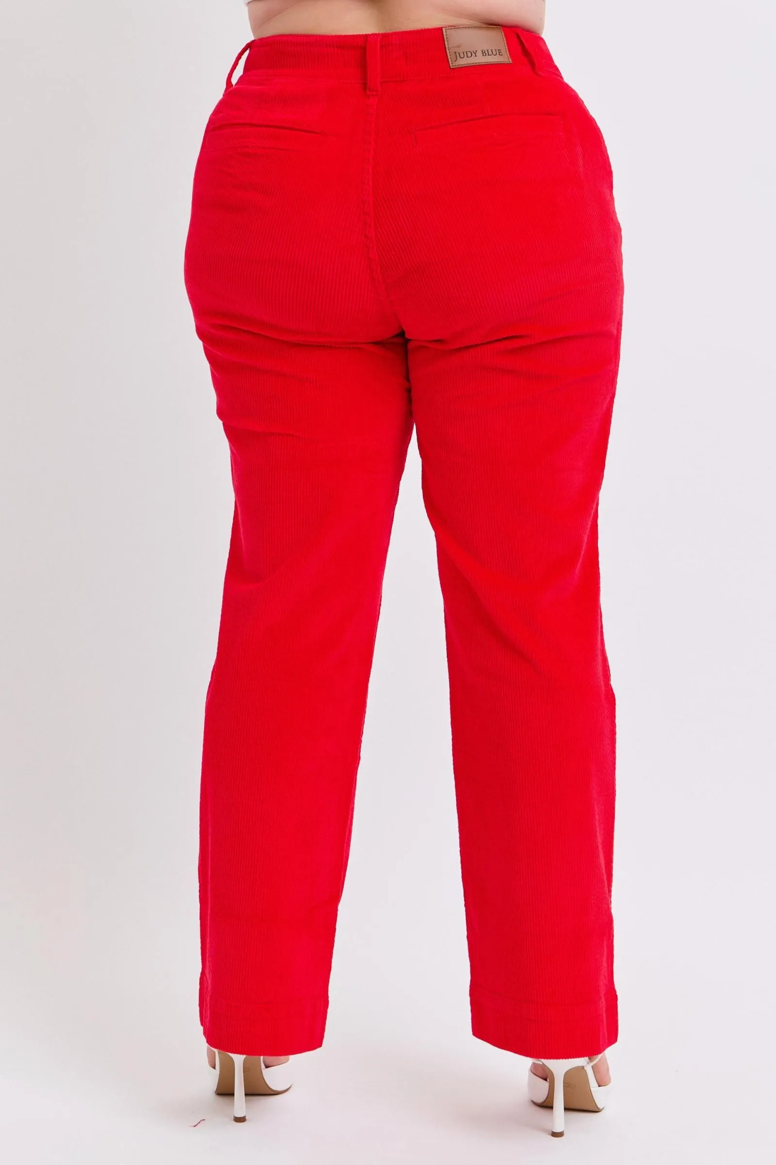 Judy Blue Reg/Plus High Waist Ruby Red Wide Leg Corduroy Trousers