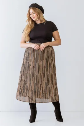 Junior Plus Black & Gold Shiny String Elasticized High Waist Midi Skirt /3-2-1