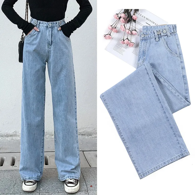 KittenAlarm - streetwear high waist women's fashion jeans woman girls women wide leg pants trousers female trousers denim bagge mom jeans