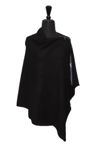 La Fiorentina Embellished Zipper Poncho - Black