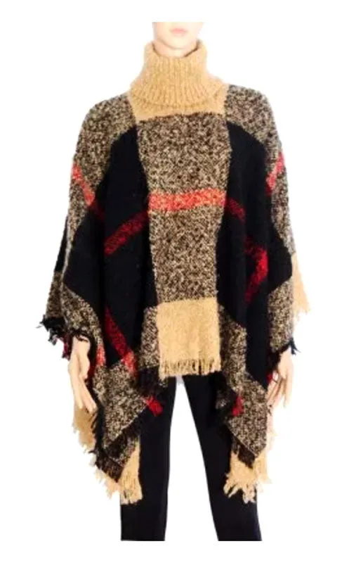 Ladies Plaid Sweater Ponchos Wholesale