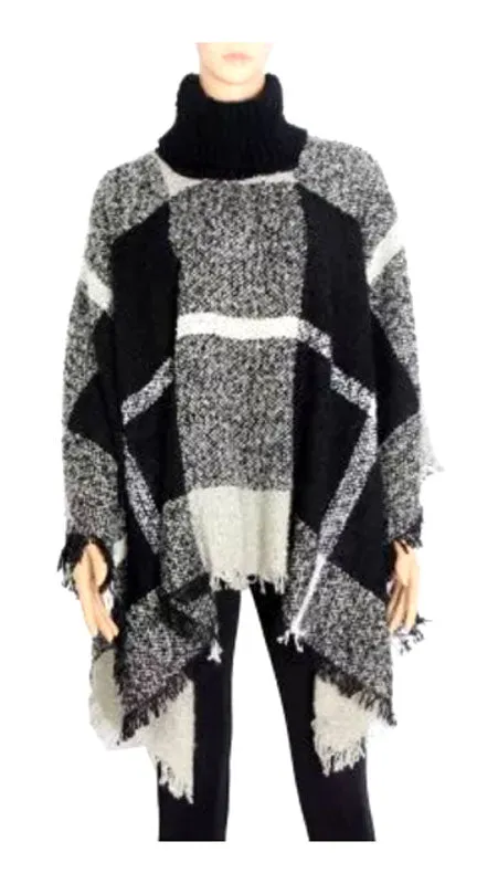 Ladies Plaid Sweater Ponchos Wholesale