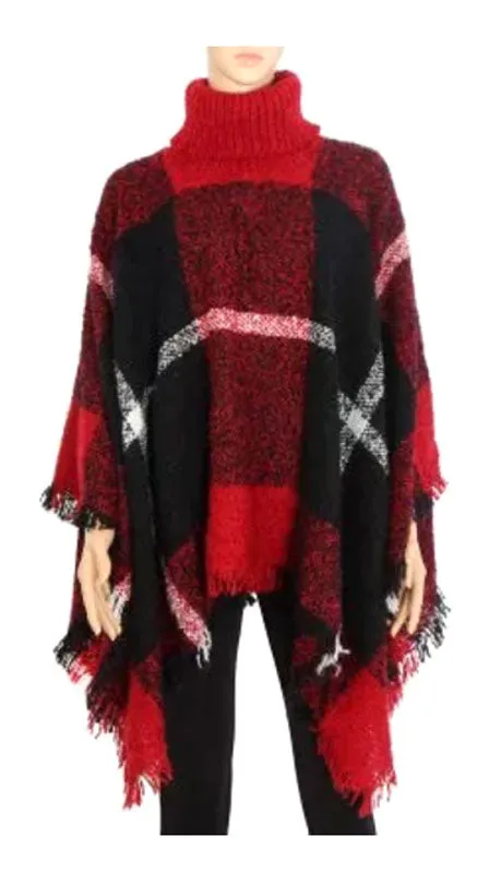 Ladies Plaid Sweater Ponchos Wholesale