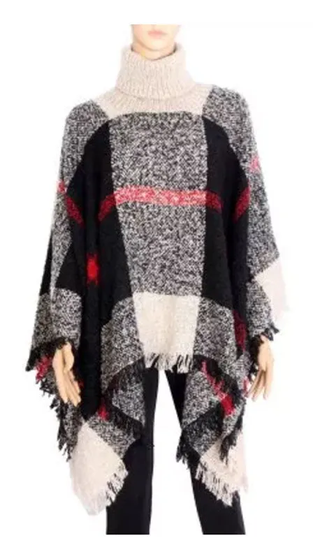 Ladies Plaid Sweater Ponchos Wholesale