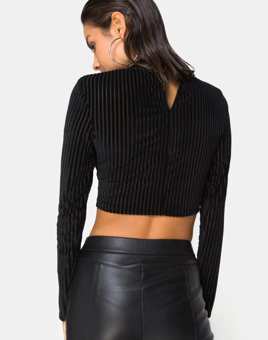 Lara Crop Top in Black Sheer Stripe