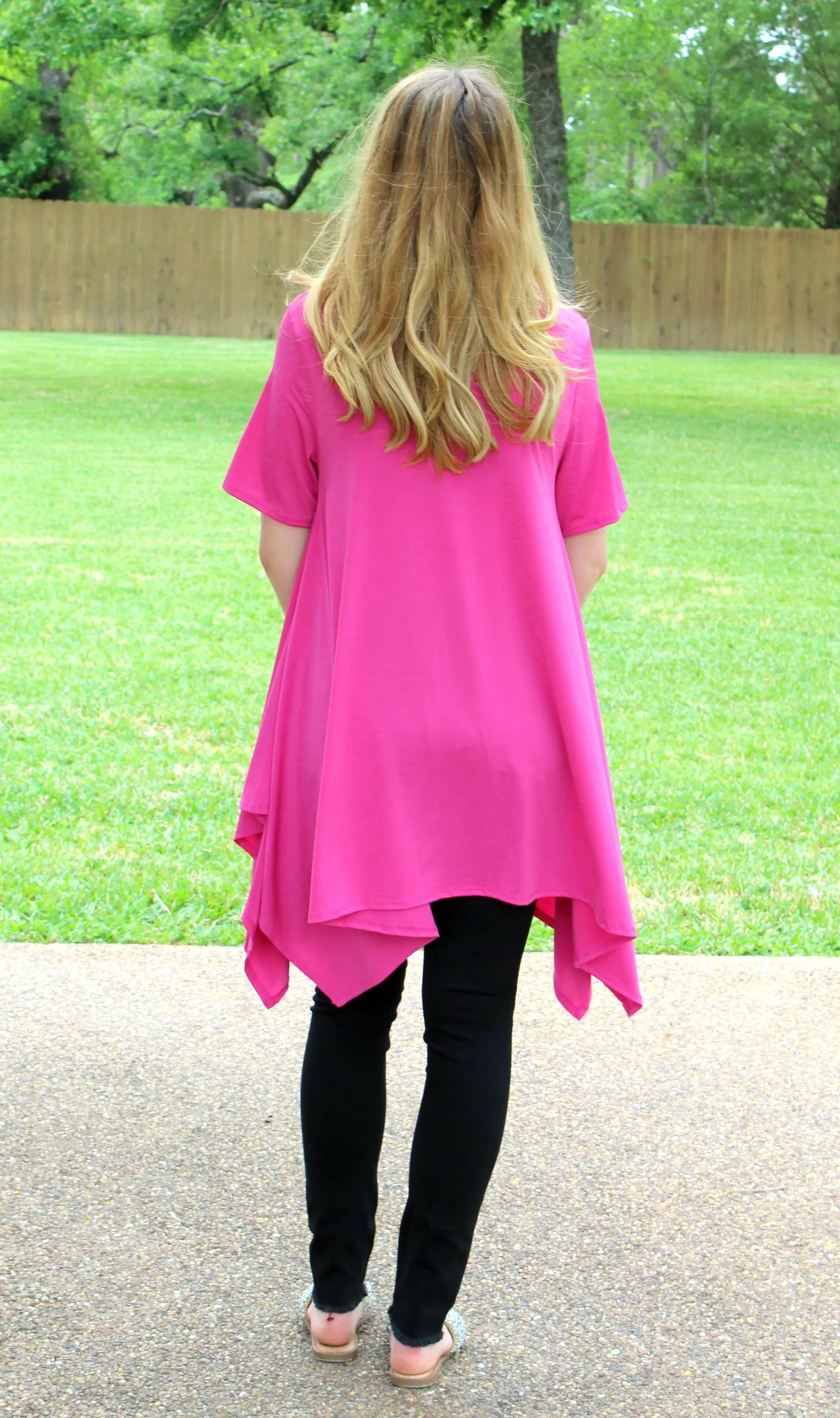 Last Chance Size Small | Not A Doubt Asymmetrical Hemline Tunic in Hot Pink | ONLY 1 LEFT!