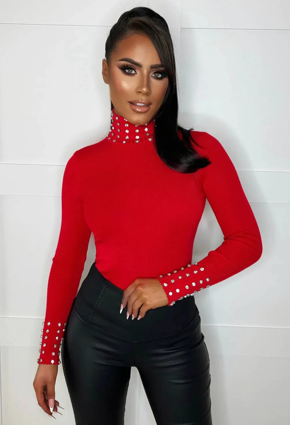 Lavish Affair Red Diamond Gem Collar And Cuff Jumper