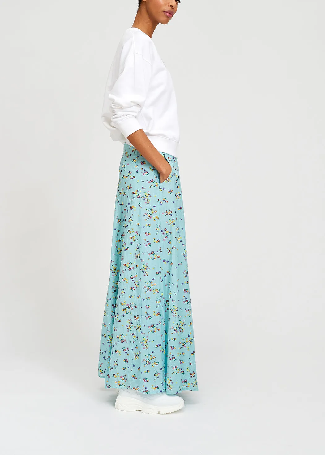 Light blue floral midi skirt