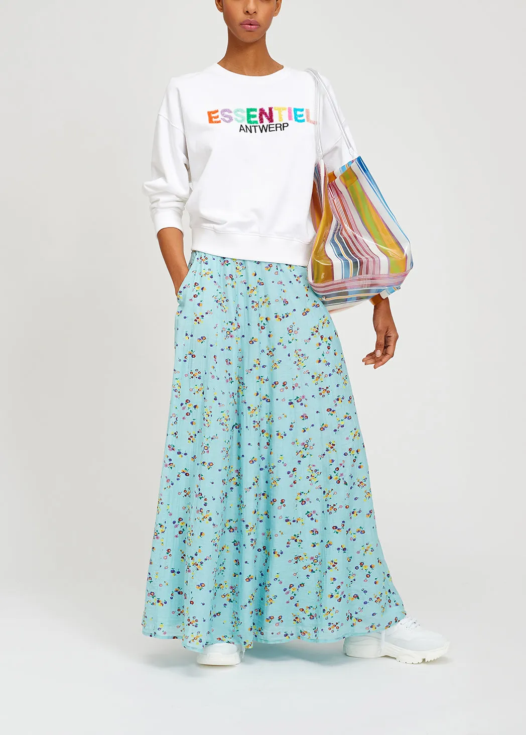 Light blue floral midi skirt