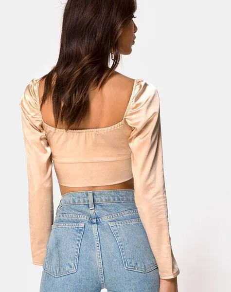 Long Sleeve Peasant Tie Crop Top