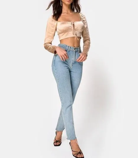 Long Sleeve Peasant Tie Crop Top