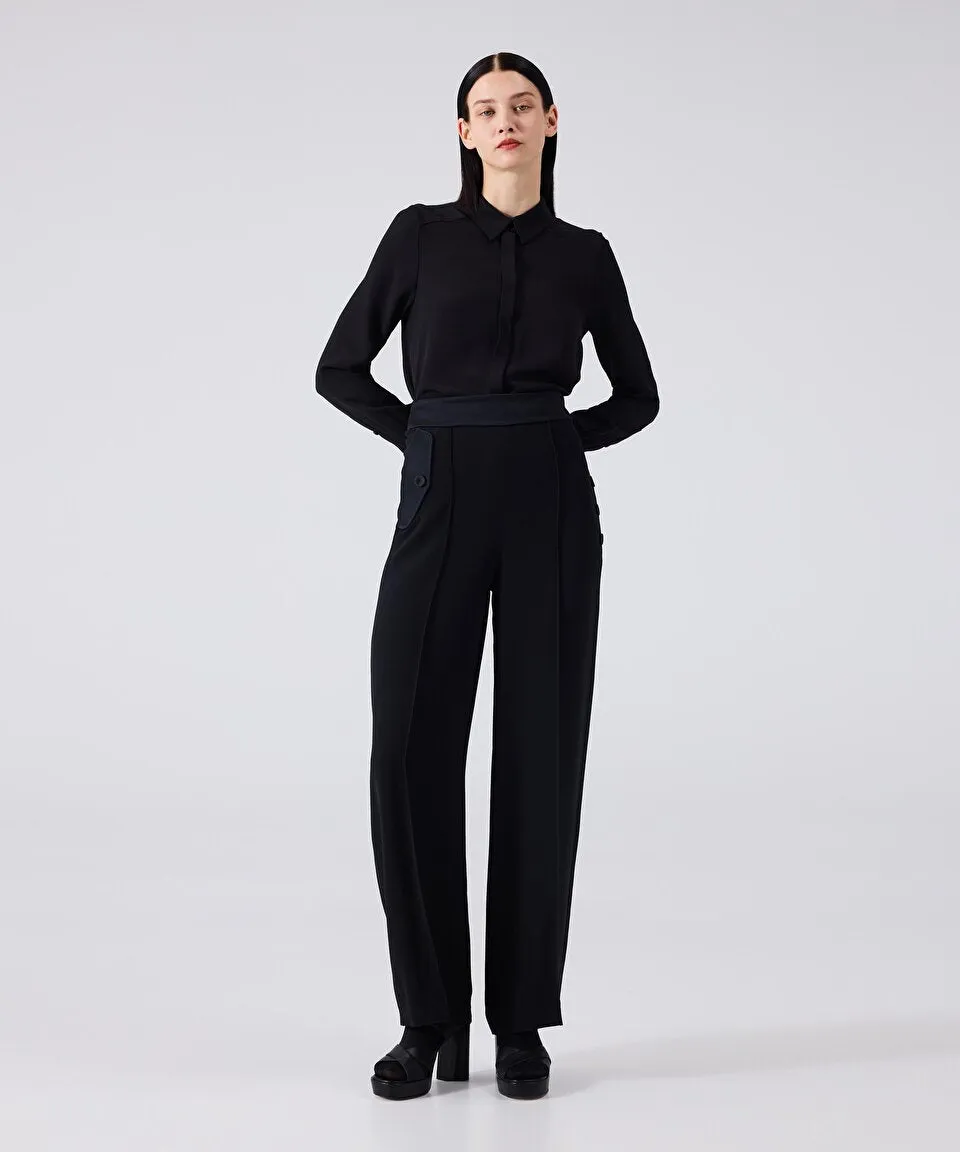 Machka Satin Duchess Garnish Crepe Trousers Black