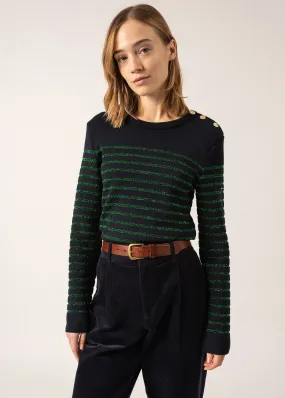 Marée II Lurex sailor jumper - with lurex striped, in soft wool (NAVY/VERT)