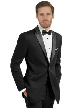 Mens 100% Wool 1 Button Peak Lapel Tuxedo in Black