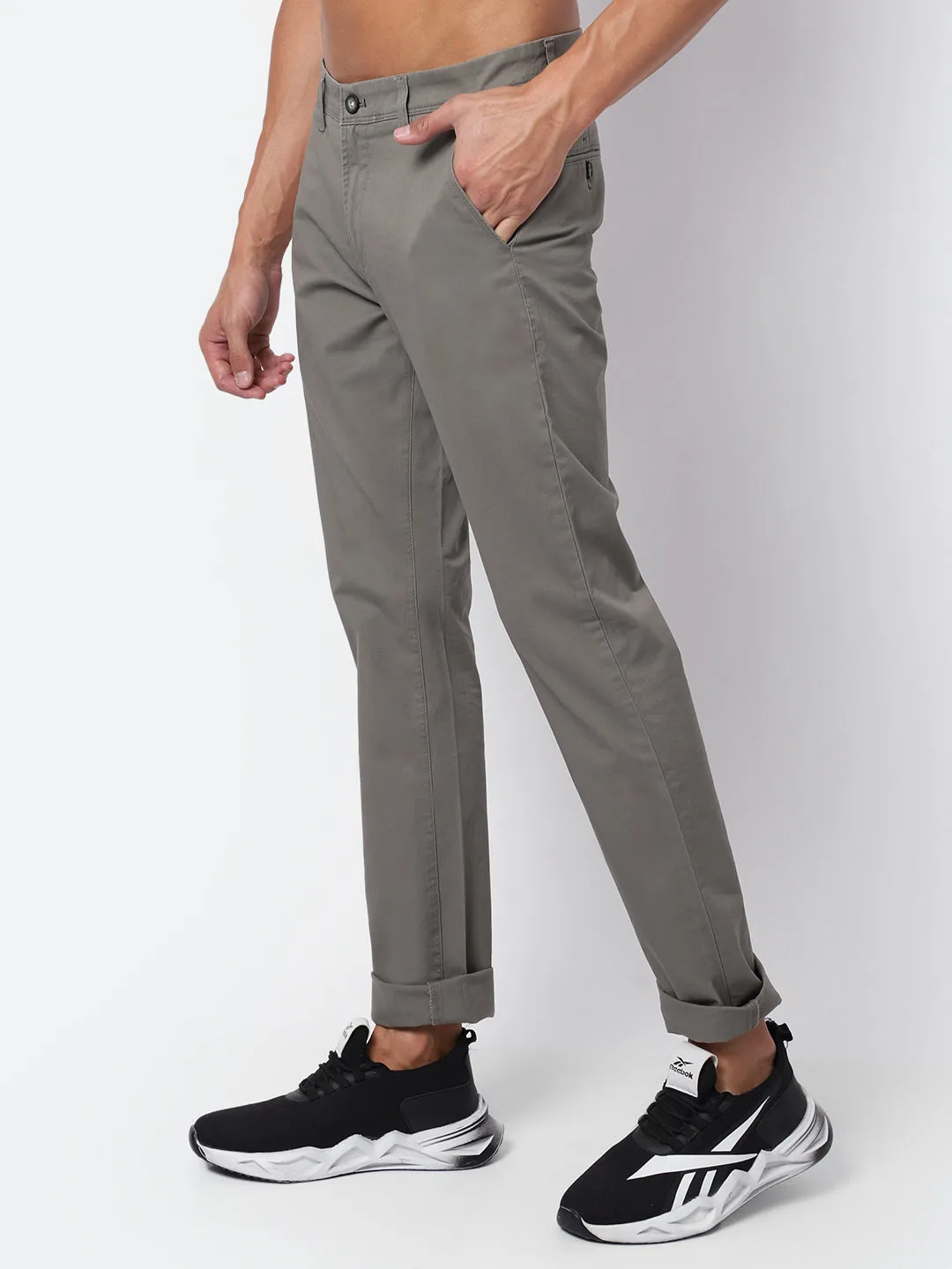 Men's Casual Flat front Light Olive Green  Trousers