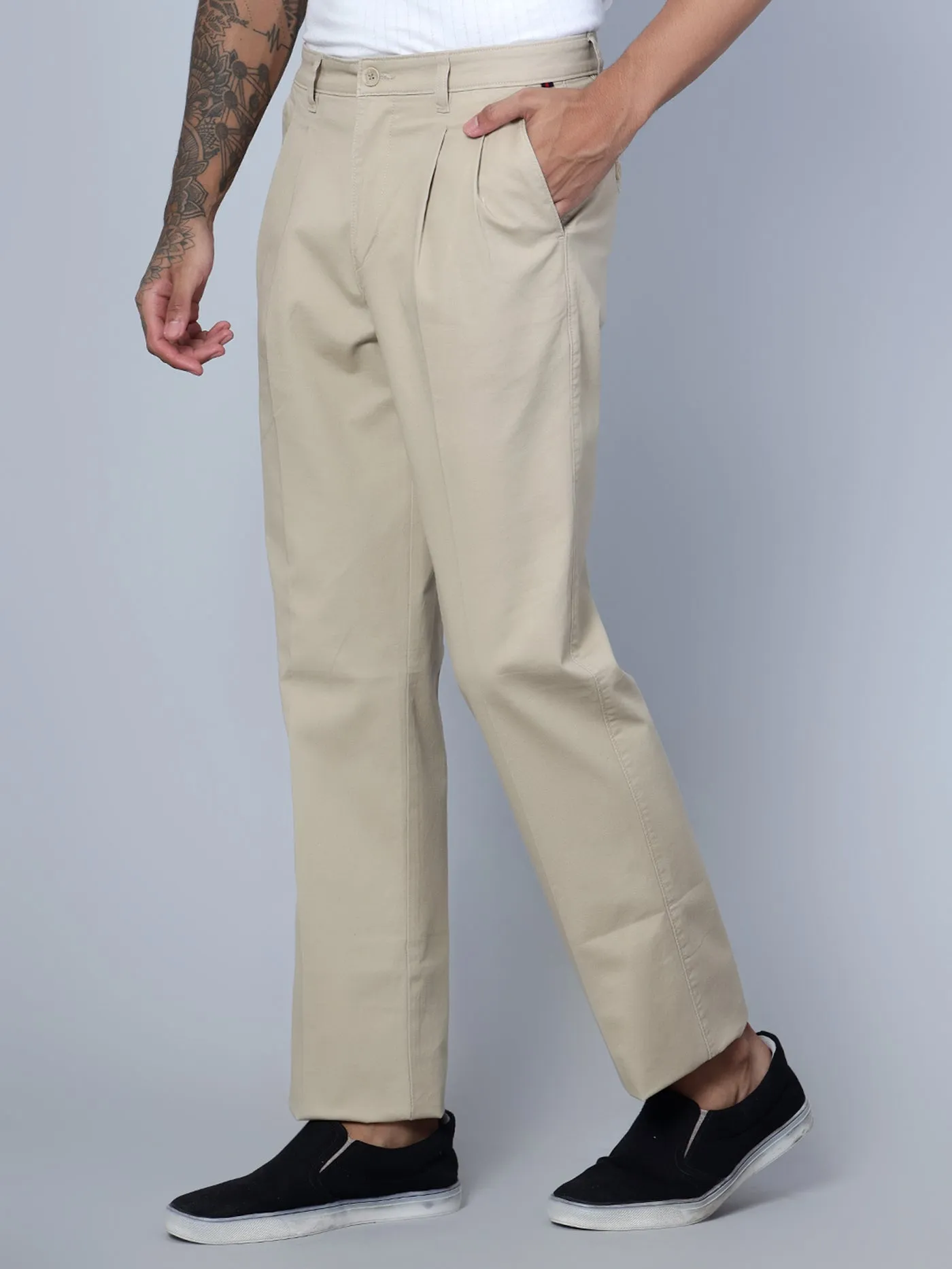 Men's Casual Pleated front Fawn  Trousers