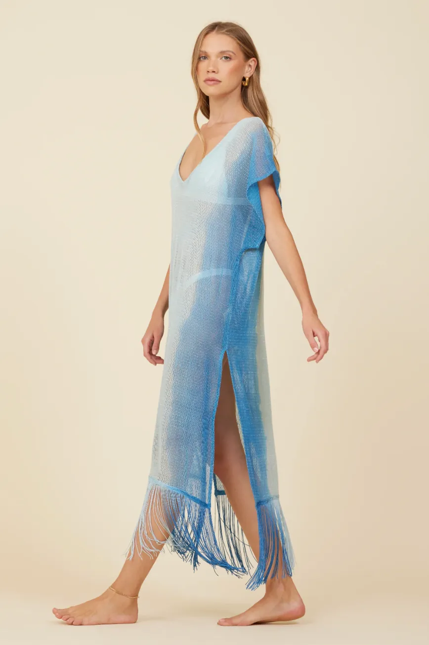 Metallic Mesh Knit Cover Up in Blue