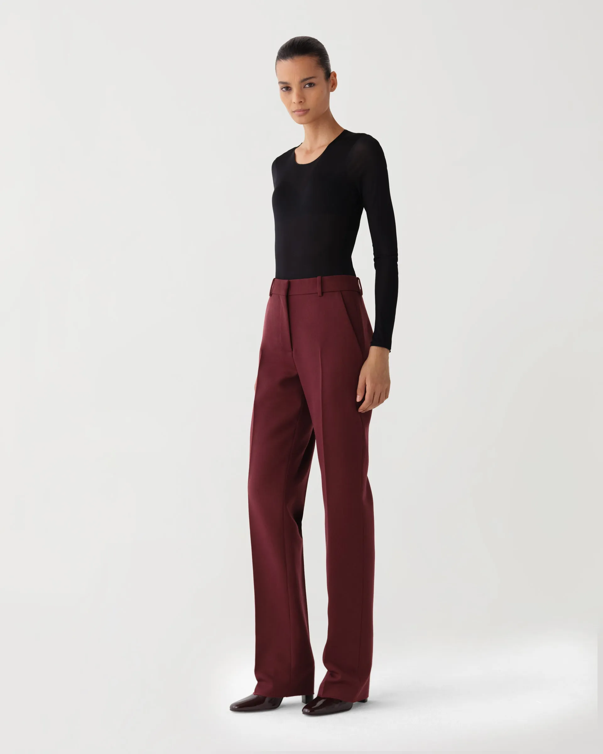 Mick Trousers in Wool Twill, Burgundy