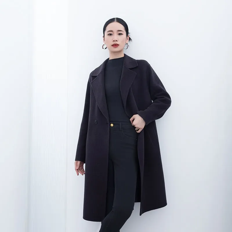 Midnight Grey Double-Faced Long Wool Camel Coats