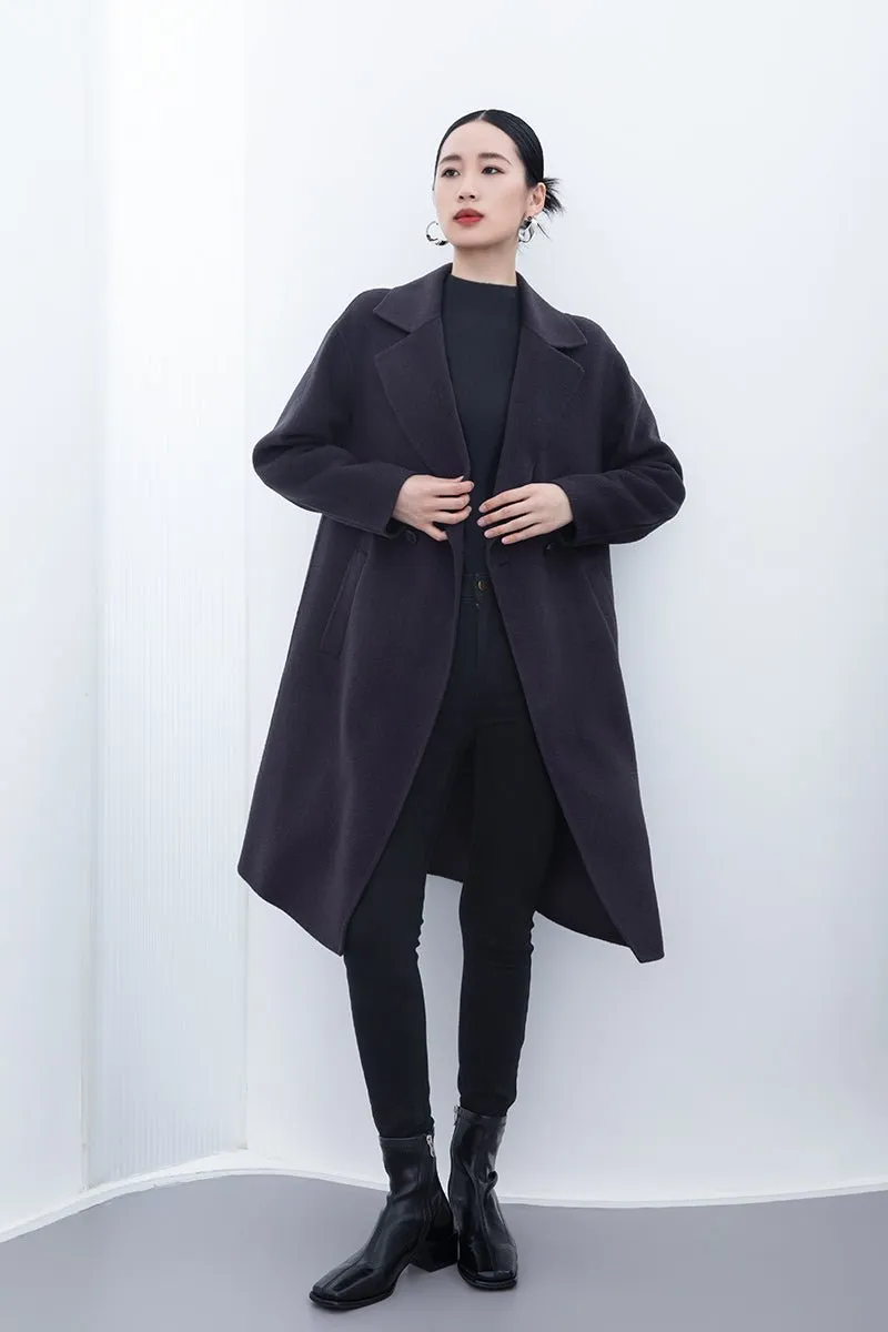 Midnight Grey Double-Faced Long Wool Camel Coats