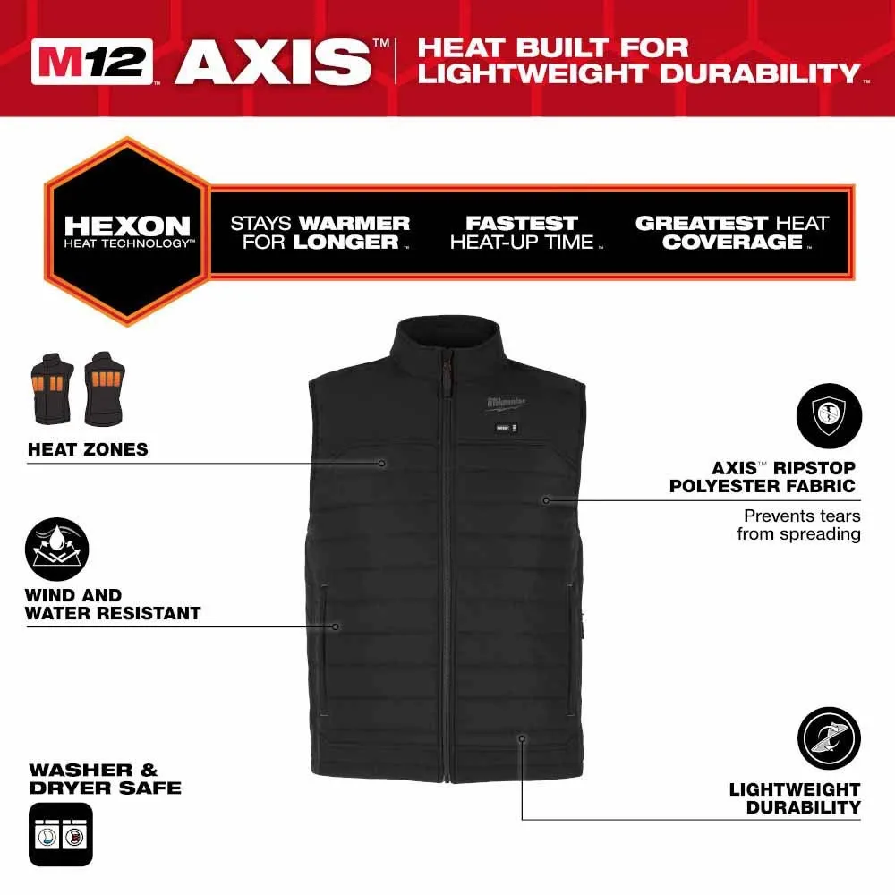 Milwaukee M300B-21 M12 Heated Black Axis Vest with (1) 2.0 Ah Battery and Charger