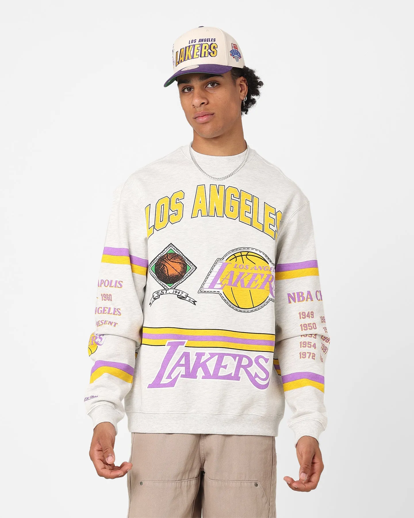 Mitchell & Ness Los Angeles Lakers World Champions Crewneck Silver Marle