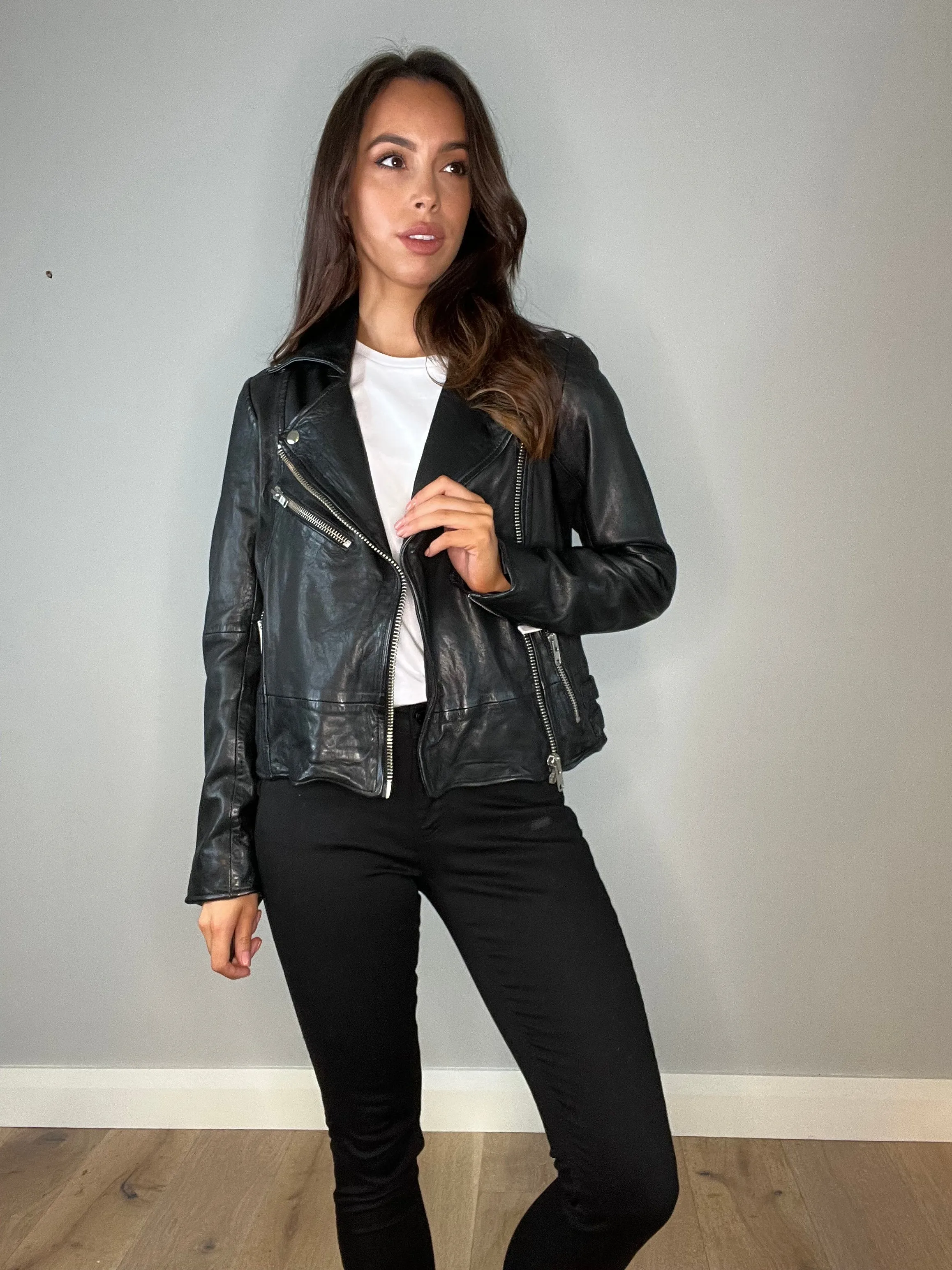 My Essential Wardrobe Black Leather Biker Jacket