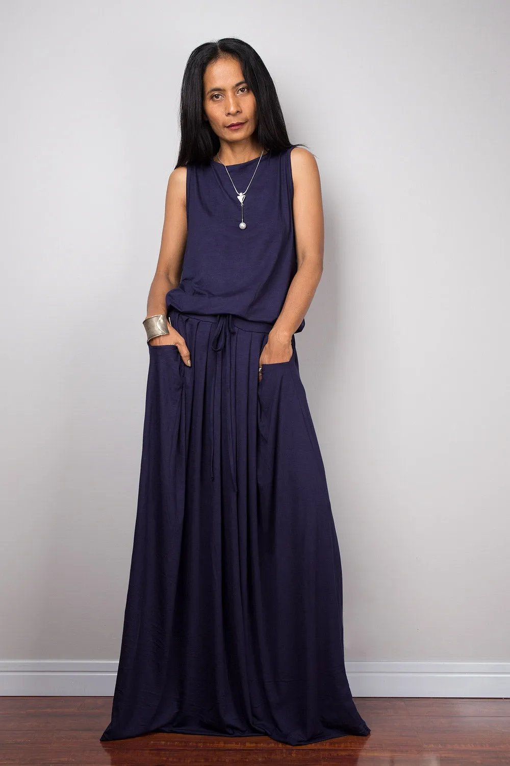 Navy Blue Maxi Dress -  Sleeveless dress : Autumn Thrills Collection No.9s