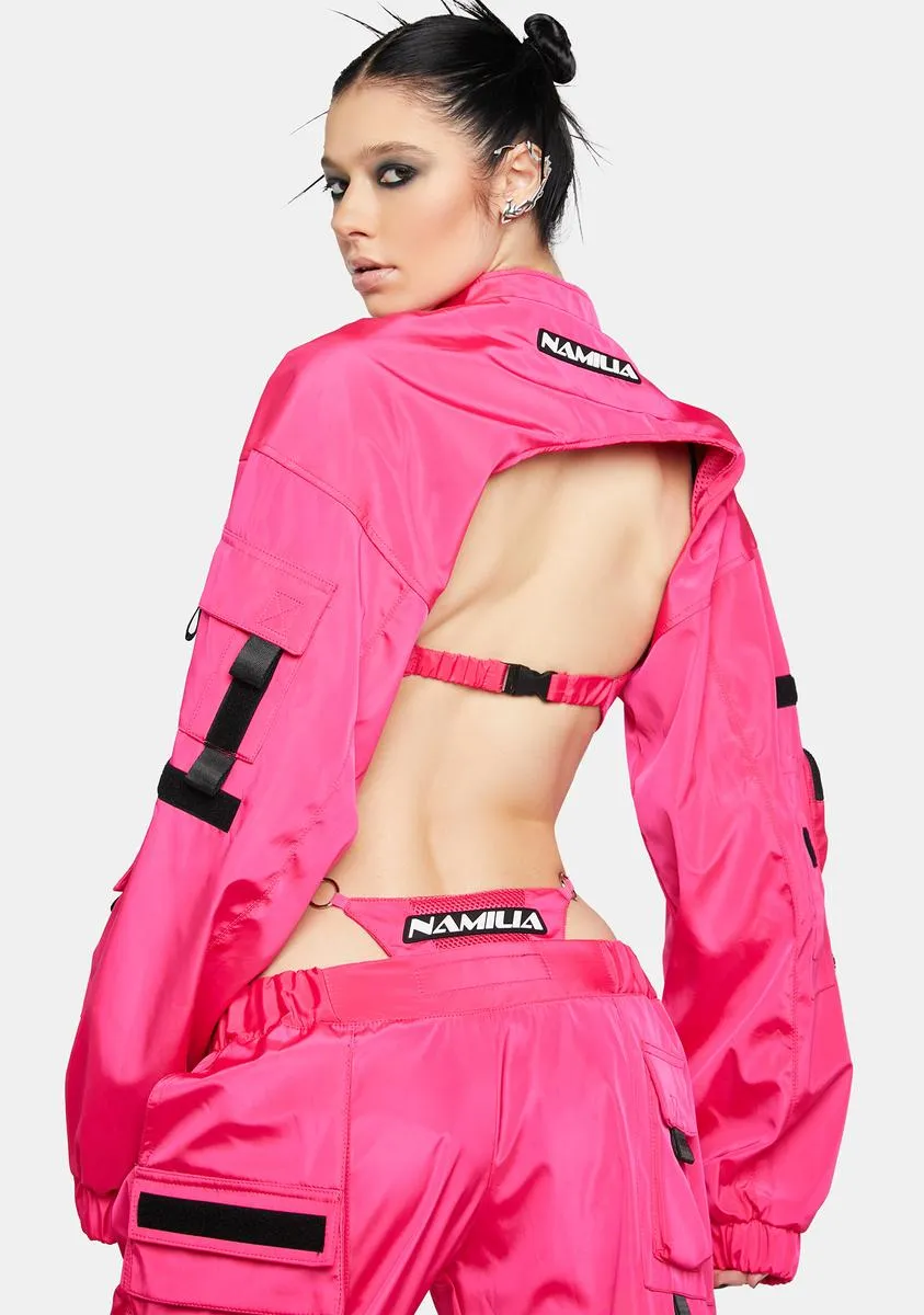 Neon Pink Bomber Choker Jacket