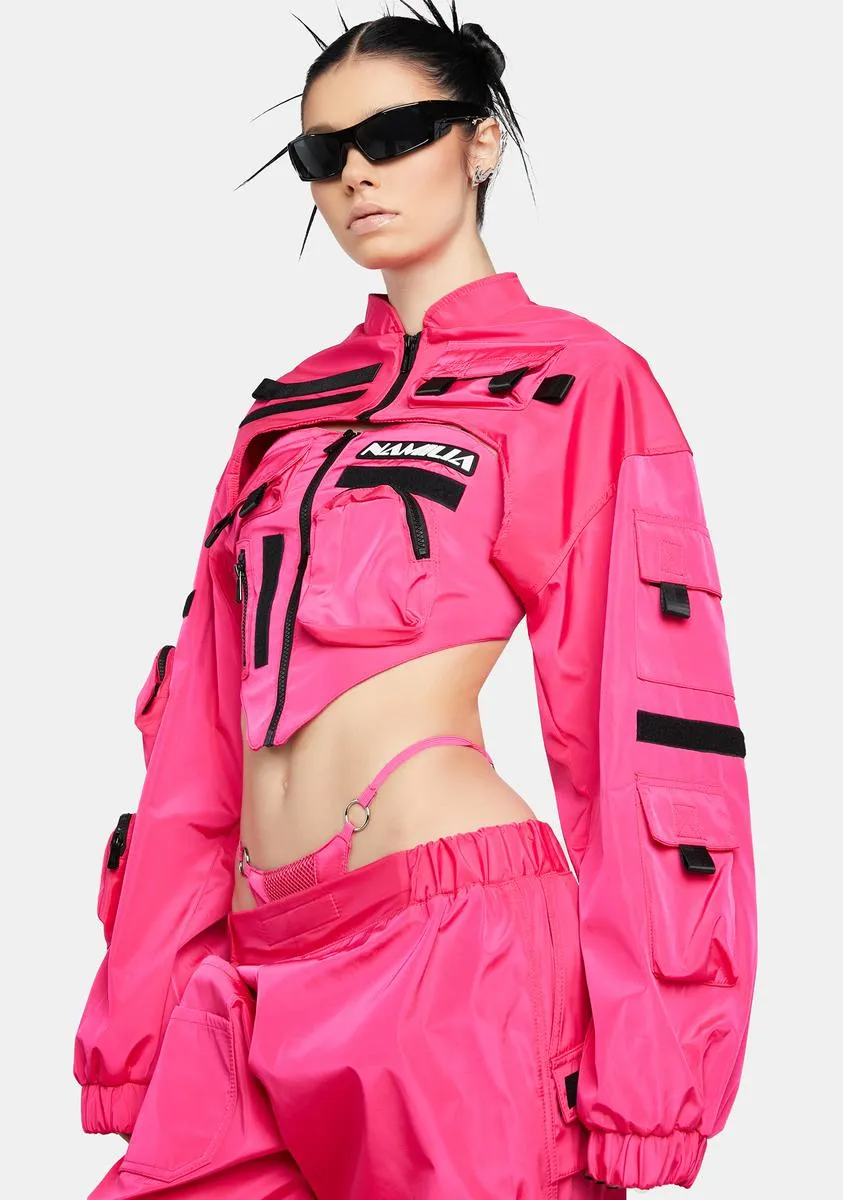 Neon Pink Bomber Choker Jacket