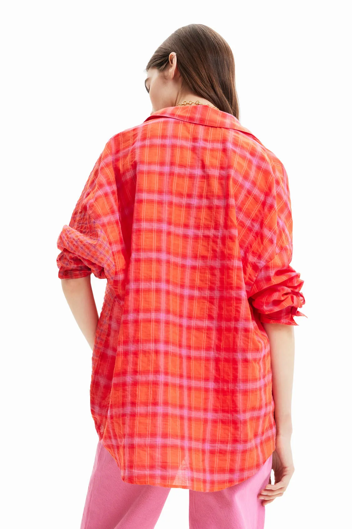 Oversize patchwork plaid shirt- women