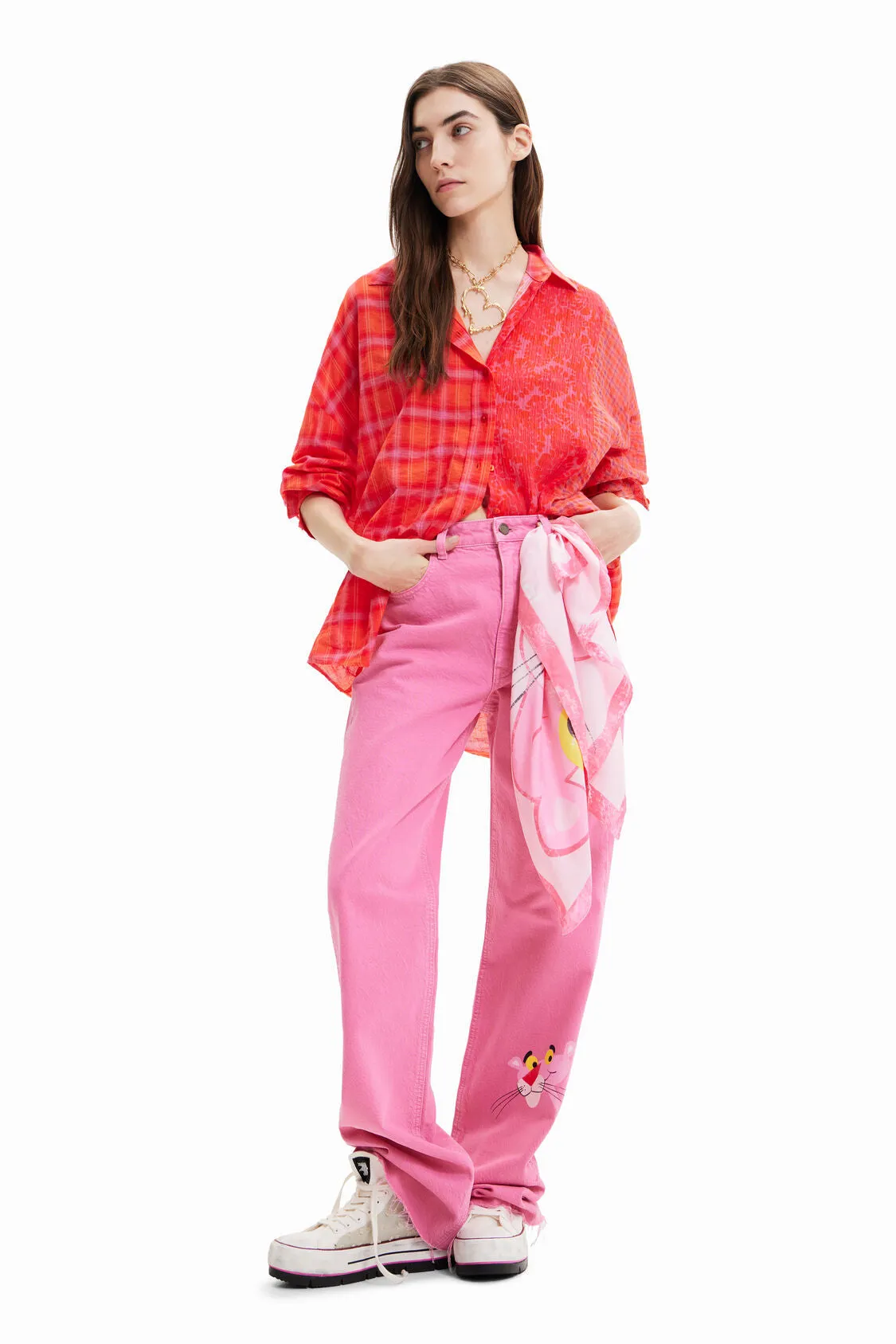 Oversize patchwork plaid shirt- women