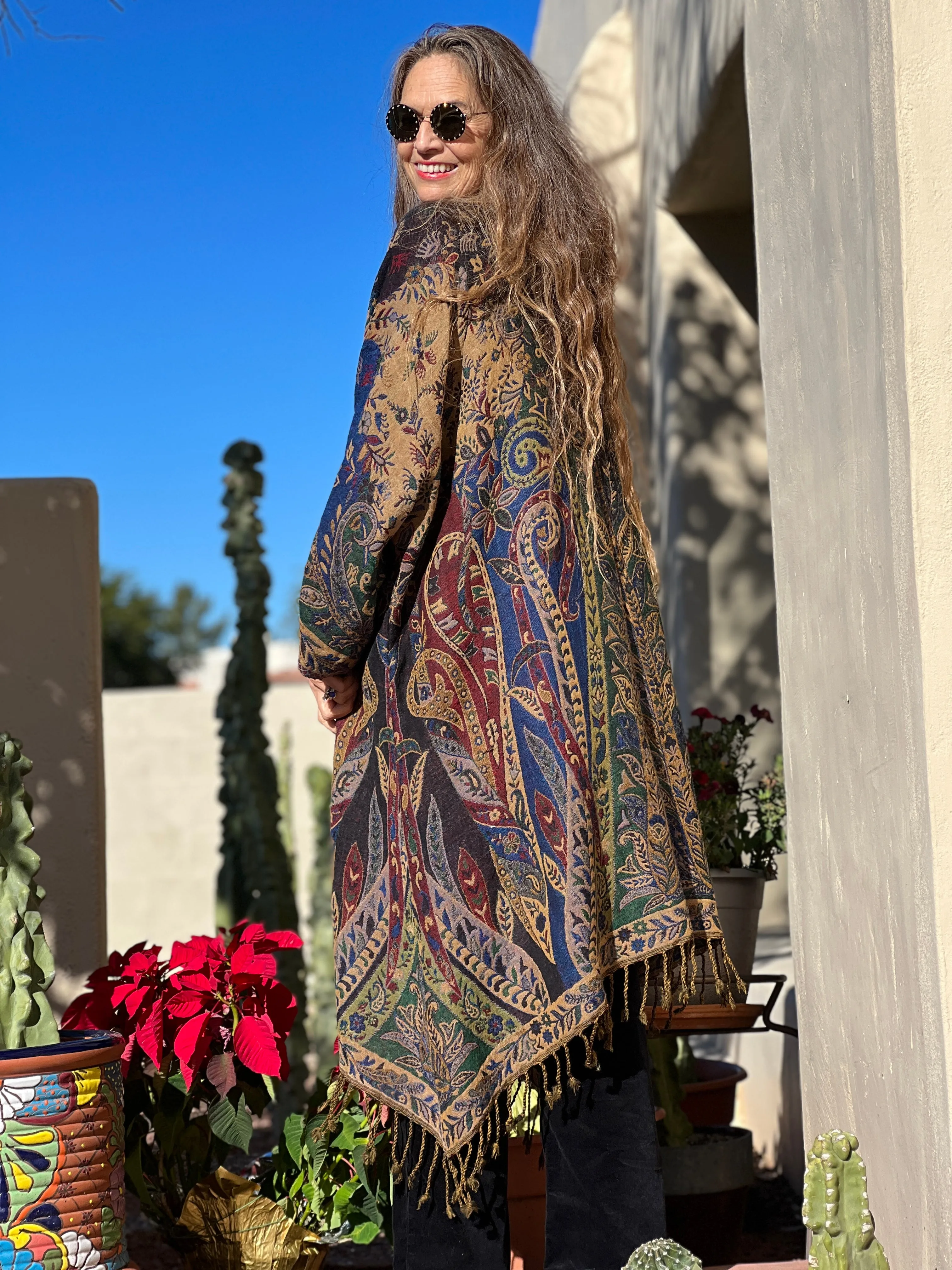 Paola Paisley Boiled Wool Kimono Coat