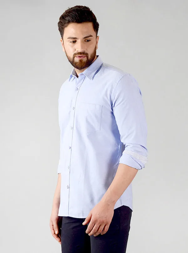 Pastel Blue Solid Slim Fit Casual Shirt | JadeBlue