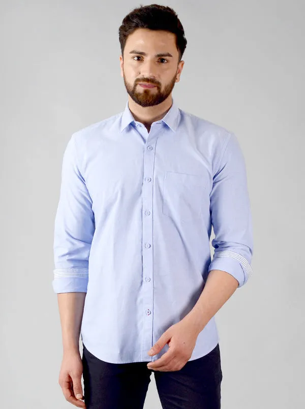 Pastel Blue Solid Slim Fit Casual Shirt | JadeBlue