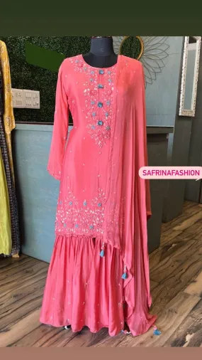 Peach long dress sharara dress