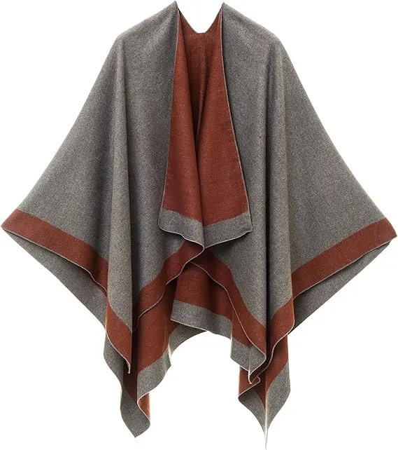 Pink-Gray Luxurious Knit Sweater Poncho Cardigan