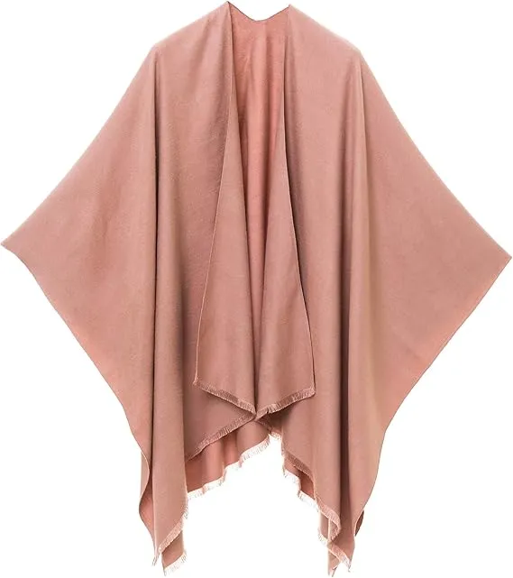 Pink-Gray Luxurious Knit Sweater Poncho Cardigan