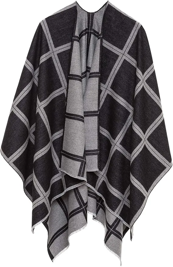 Pink-Gray Luxurious Knit Sweater Poncho Cardigan