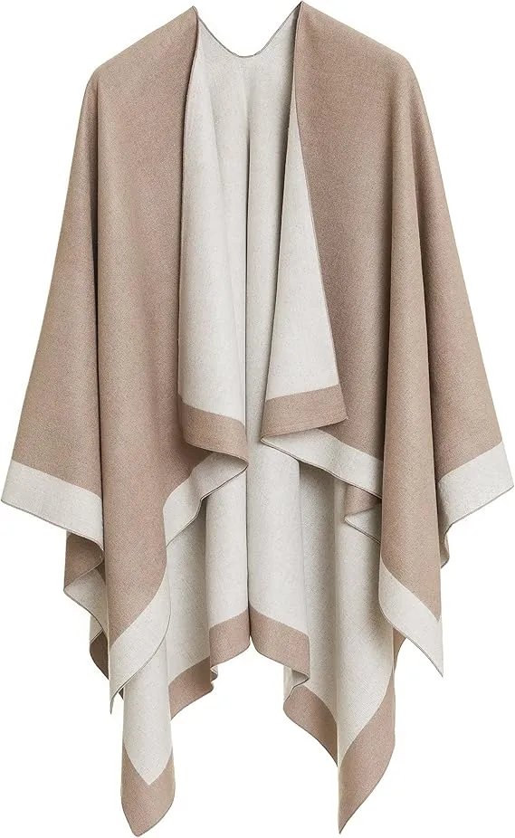 Pink-Gray Luxurious Knit Sweater Poncho Cardigan