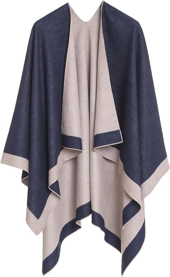 Pink-Gray Luxurious Knit Sweater Poncho Cardigan