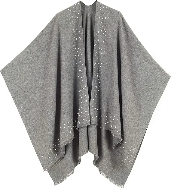 Pink-Gray Luxurious Knit Sweater Poncho Cardigan