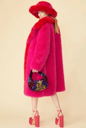 Pink Knitted Bamboo Faux Fur Maxi Coat