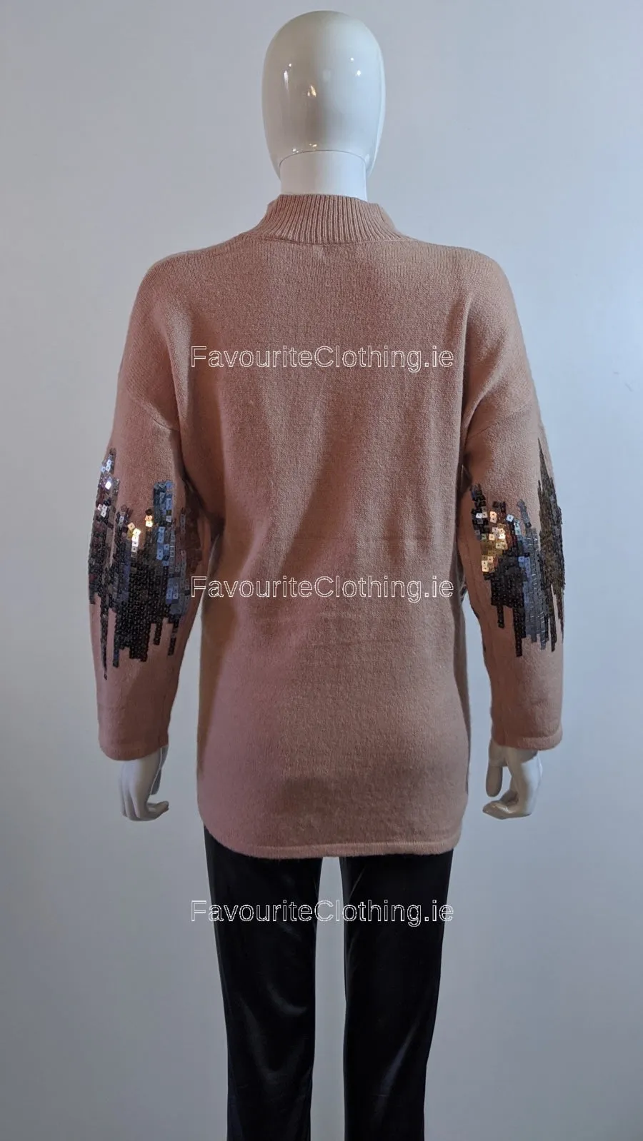 Pink Oversized Sequin High Neck Jumper